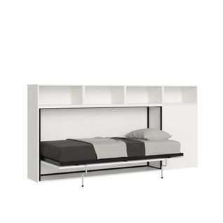 Armoire Lit Escamotable Horizontal 1 Couchage 85 Kando Avec Matelas Composition à Frêne Blanc