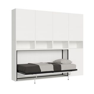 Armoire Lit Escamotable Horizontal 1 Couchage 85 Kando Avec Matelas Composition C Frêne Blanc
