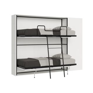 Armoire Lit Escamotable Horizontal Superposé 2 Couchages 85 Kando Composition H Frêne Blanc