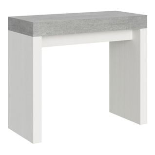 Console Extensible 90x40/196 Cm Roxell Mix Small Dessus Ciment - Structure Frêne Blanc