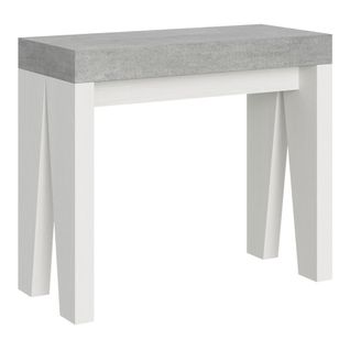 Console Extensible 90x40/196 Cm Naxy Mix Small Dessus Ciment - Structure Frêne Blanc