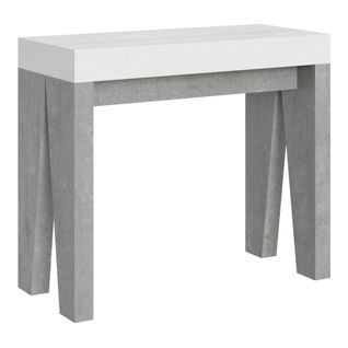 Console Extensible 90x40/300 Cm Naxy Mix Dessus Frêne Blanc - Structure Ciment