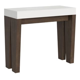 Console Extensible 90x40/300 Cm Spimbo Mix Dessus Frêne Blanc - Structure Noyer