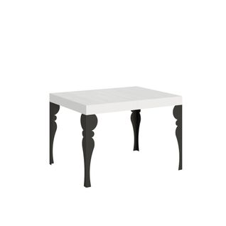 Table Extensible 80x120/204 Cm Paxon Frêne Blanc Cadre Anthracite