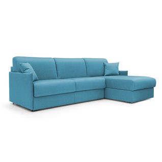 Evans Canapé D'angle Convertible En Tissu Mperméable T13 272 Cm Gauche (mat. 160x197) Bleu Ciel