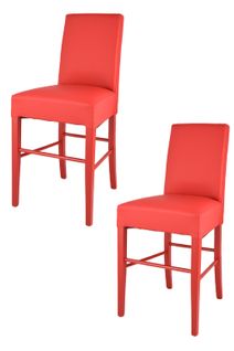 Set 2 Tabourets Bas Luisa Rouge, Bois De Hêtre, Cuir Artificiel Rouge