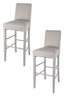 Set 2 Tabourets Luisa Gris Clair, Bois De Hêtre, Cuir Artificiel Gris Clair