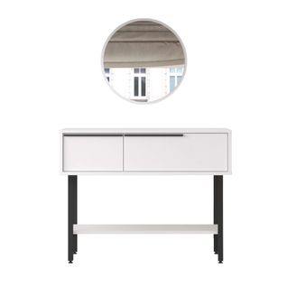 Console Avec Miroir 76x100x29,5 Panneau De Particules Fer Blanc Gris Foncé Moderne