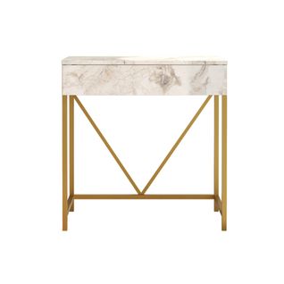 Console Avec Miroir Lycium 72x75x40 Panneau De Particules Fer Blanc Doré Moderne