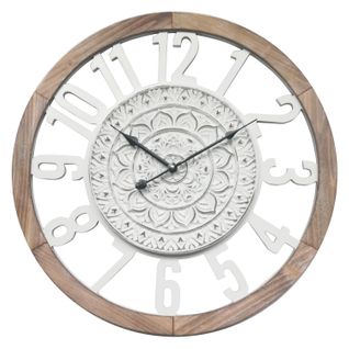 Horloge Murale Rétro Bois Blanche Salon 55x55x5