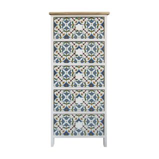 Chiffonier 5 Tiroirs Moderne Bois Clair Blanc Bleu 93x40x30