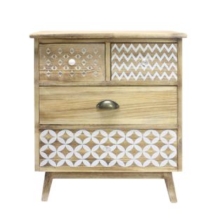 Commode 4 Tiroirs En Bois Clair Shabby Boho Pour La Cuisine L'entrée