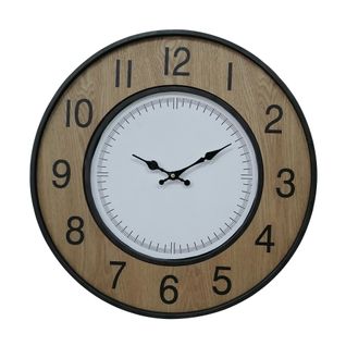 Horloge Murale Vintage Blanc Brun Noir Mdf Métal Analogique