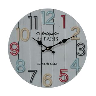 Horloge Décorative Horloges Murales Blanc Chiffres Colorés Mdf Analogique