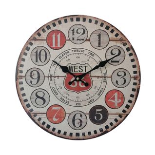 Horloge Rétro Suspendue Horloges Rondes Mdf Métal Marron Rouge