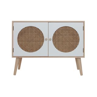 Buffet Bas Buffet Polyvalent Avec 2 Portes En Bois Blanc Marron