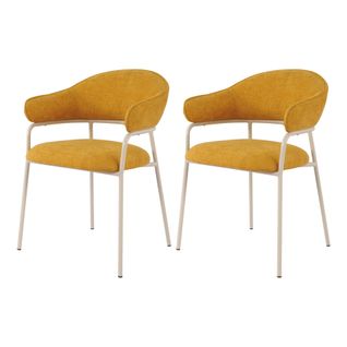 Lot De 2 Chaises Piesang 82,5x57x56,5 Tissu Polyester Acier - Jaune Blanc