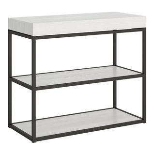 Console Extensible 90x40/300 Cm Plano Frêne Blanc Cadre Anthracite