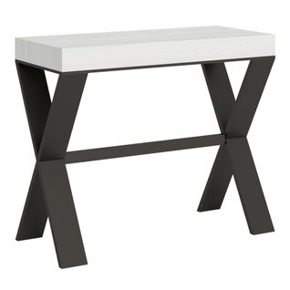 Console Extensible 90x40/196 Cm Xenia Small Frêne Blanc Cadre Anthracite