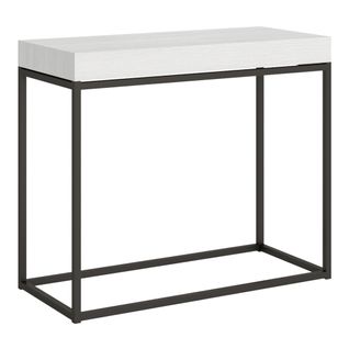 Console Extensible 90x40/300 Cm Nordica Frêne Blanc Cadre Anthracite