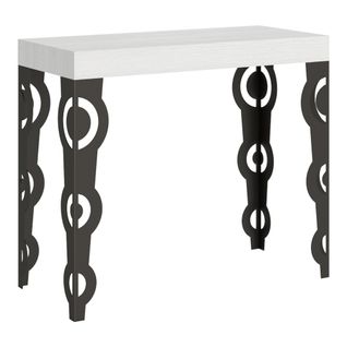 Console Extensible 90x40/196 Cm Karamay Small Premium Frêne Blanc Cadre Anthracite