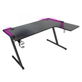 Shigeru - Bureau Gaming D'angle 140x99x76 Cm Avec LED En Mdf Et Métal Noir