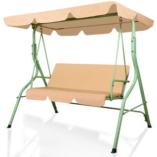 Hulaop - Balancelle 3 Places De Jardin Avec Coussin Et Pare-soleil En Acier Et Polyester Beige