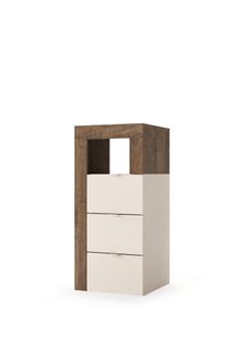 Commode 3 Tiroirs Bicolore : Bois Foncé - Mercure Et Cachemire - Beige