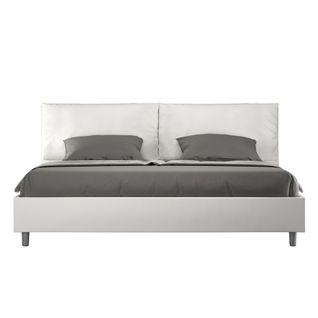 Lit King Size Avec Sommier Rembourré 200x200 Similicuir Blanc Antea Large