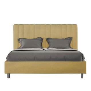 Lit Double Avec Sommier Rembourré 140x190 Microfibre Ocre Agueda