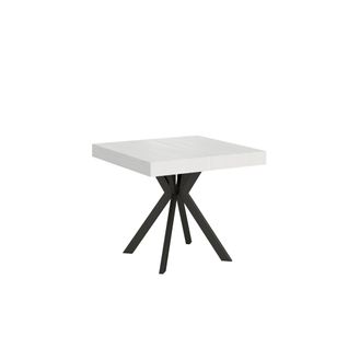 Table Extensible 90x90/194 Cm Dolcezza Frêne Blanc Pieds Anthracite