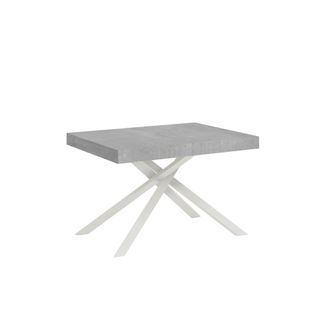 Table Extensible 90x130/390 Cm Karida Gris Béton Pieds Blancs