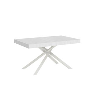 Table Extensible 90x160/420 Cm Karida Frêne Blanc Pieds Blancs
