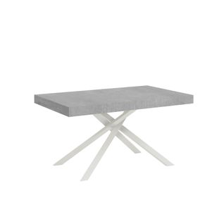 Table Extensible 90x160/420 Cm Karida Gris Béton Pieds Blancs