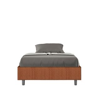 Cadre De Lit 1 Place Et Demi Coffre Rembourré 120x190 Tissu Labirinto 4 Orange Azelia