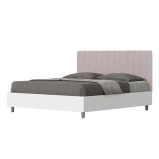 Lit Coffre 160x190 Structure Frêne Blanc Tête De Lit Microfibre Lilas Kaia