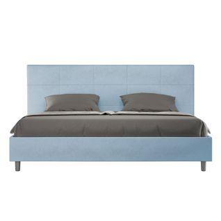 Lit King Size Coffre Rembourré 180x190 Microfibre Bleu Clair Mika