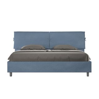 Lit King Size Avec Sommier Rembourré 180x190 Microfibre Bleu Mados