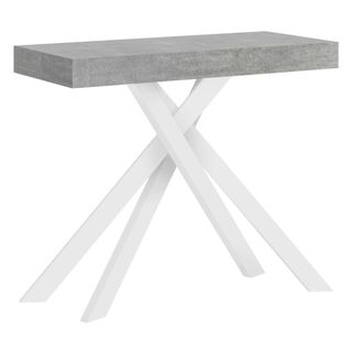 Console Extensible 90x40/300 Cm Krack Gris Béton Pieds Blancs