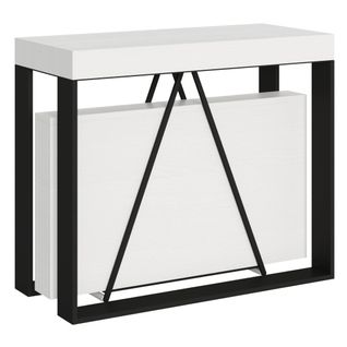 Console Extensible 90x40/300cm Sketa Frêne Blanc Cadre Anthracite