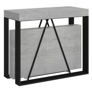 Console Extensible 90x40/300cm Sketa Gris Béton Cadre Anthracite