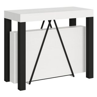 Console Extensible 90x40/300 Cm Tiris Frêne Blanc Cadre Anthracite
