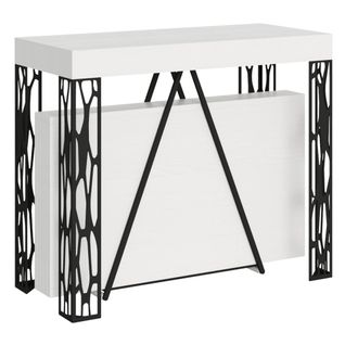 Console Extensible 90x40/196 Cm Kerpa Small Frêne Blanc Cadre Anthracite