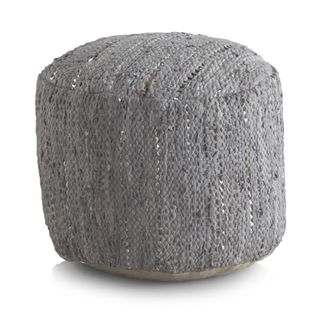 Pouf Rond En Cuir Et Coton 45 Diam. X 35 Cm