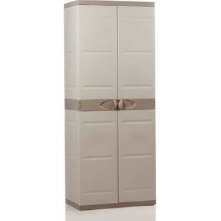 Armoire Haute 2 Portes Avec Étagères - Beige Et Taupe - 70 X 44 X 176 Cm - Titanium