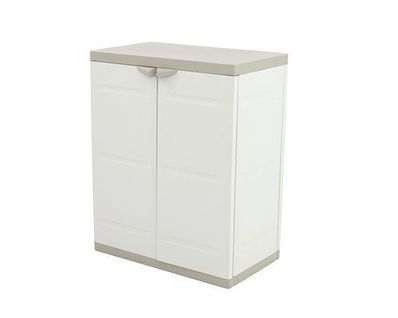 Armoire Basse 2 Portes Avec Étagères - 70 X 44 X 88 Cm - Beige Et Taupe - Titanium