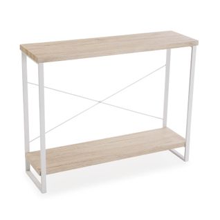 Meuble D'entrée Étroit, Table Console Taline 100x30x80cm,bois Et Métal, Blanc