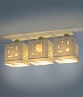 Plafonnier Pour Enfants à 3 Lampes Moonlight Lune Et Étoiles Gris