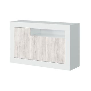 Buffet Moderne Gwen Effet Blanchi 3 Portes Et 1 Étagère L144cm -  Blanc / Bois