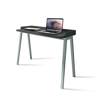 Bureau Fabriqué En Mélamine Et Hêtre Massif, Modéle Berlin En Couleur Graphite Et Vert
